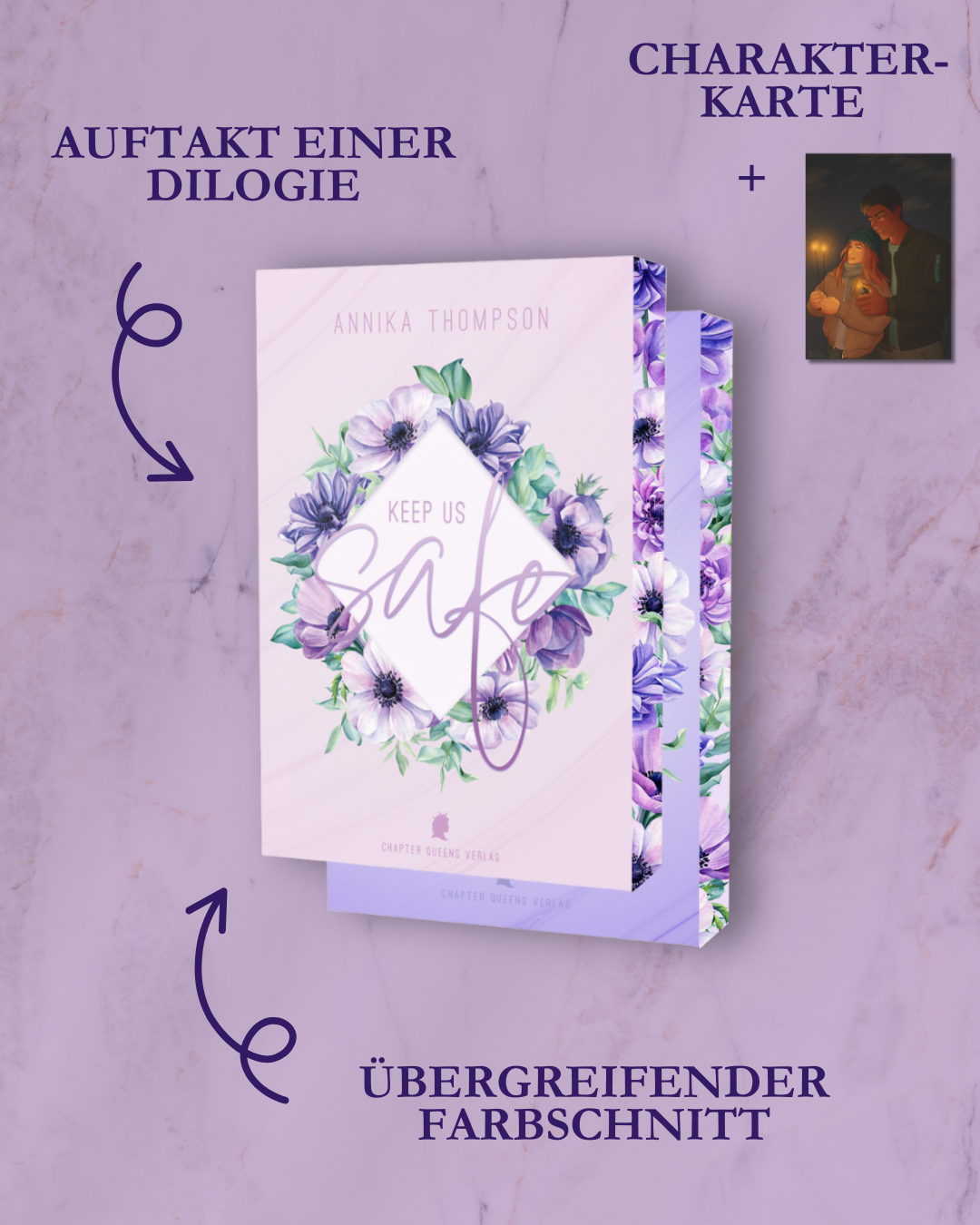 Auftakt einer Dilogie, übergreifender Farbschnitt, mit Charakterkarte